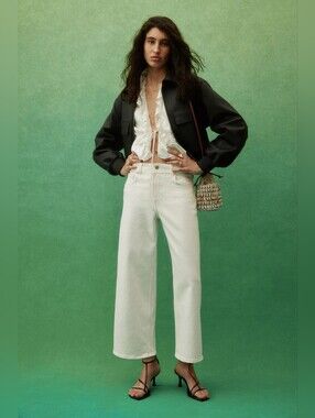 H&M Wide High Waist Ankle Jean - White